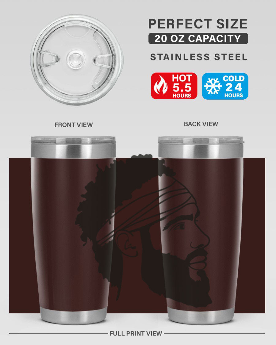 Beardman 48# black tumbler with double wall vacuum insulation, designed for men and boys, showcasing its sleek design and drink-thru lid.