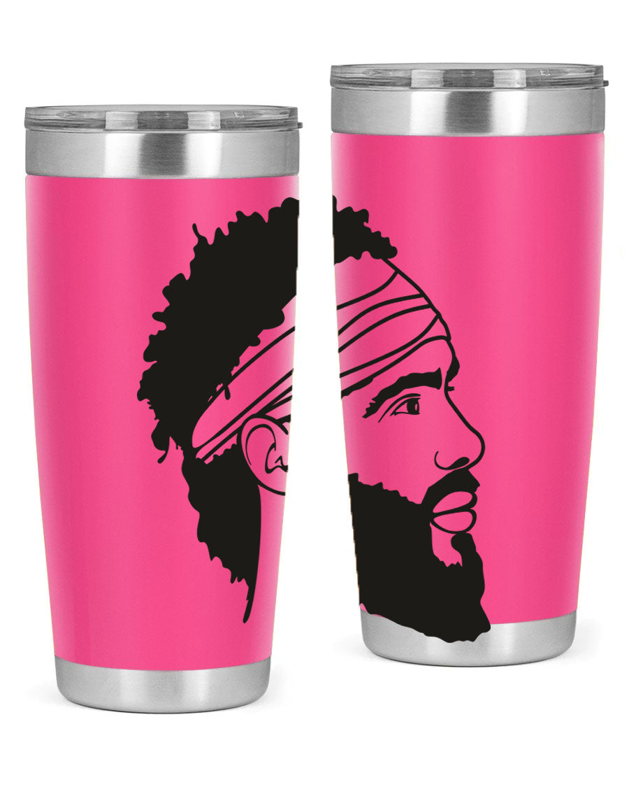 Beardman 48# black tumbler with double wall vacuum insulation, designed for men and boys, showcasing its sleek design and drink-thru lid.