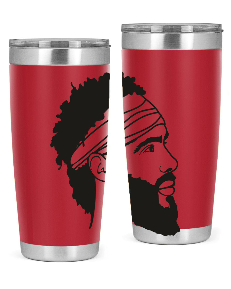 Beardman 48# black tumbler with double wall vacuum insulation, designed for men and boys, showcasing its sleek design and drink-thru lid.