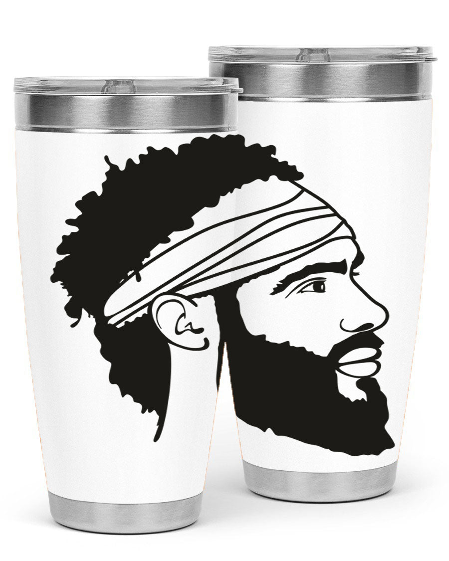 Beardman 48# black tumbler with double wall vacuum insulation, designed for men and boys, showcasing its sleek design and drink-thru lid.