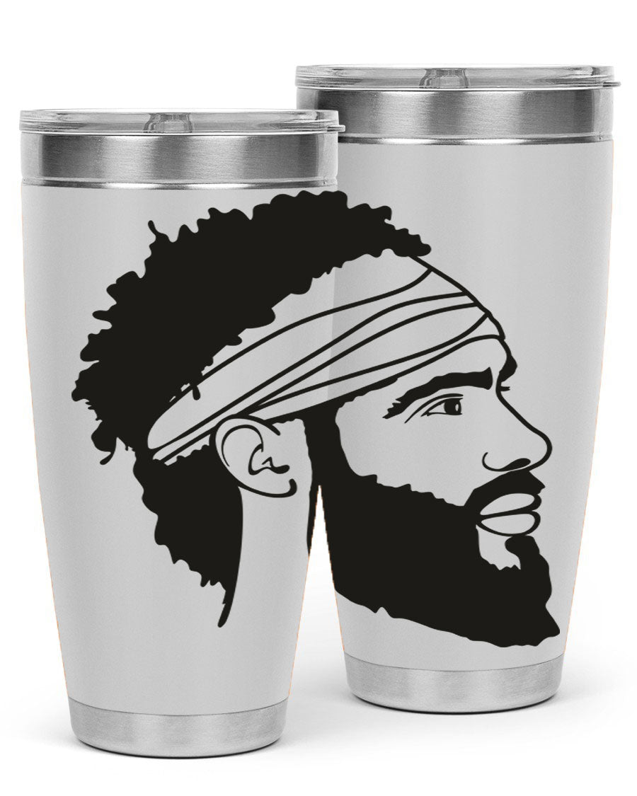 Beardman 48# black tumbler with double wall vacuum insulation, designed for men and boys, showcasing its sleek design and drink-thru lid.