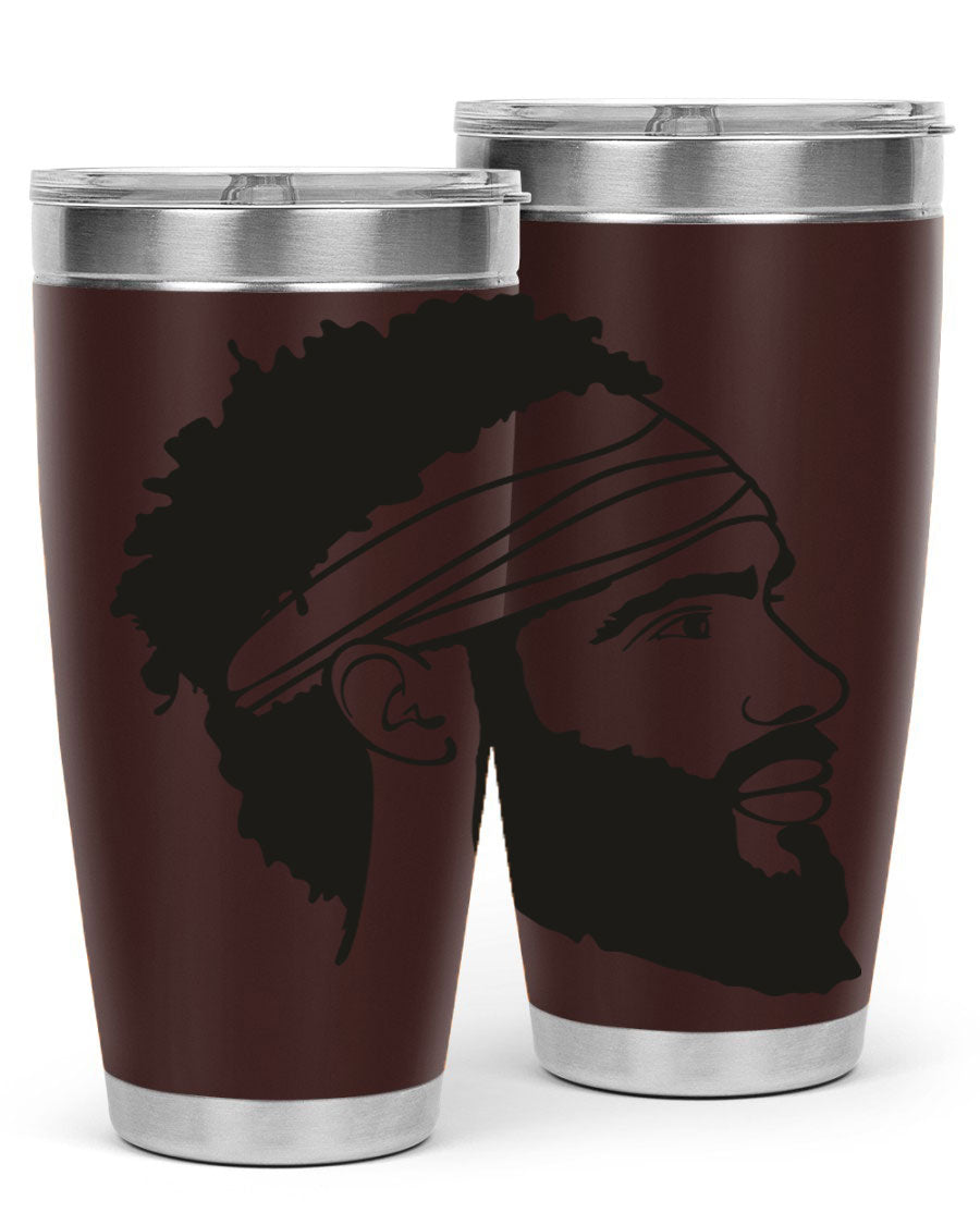 Beardman 48# black tumbler with double wall vacuum insulation, designed for men and boys, showcasing its sleek design and drink-thru lid.