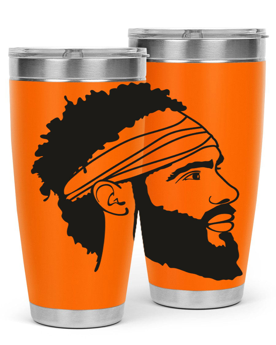 Beardman 48# black tumbler with double wall vacuum insulation, designed for men and boys, showcasing its sleek design and drink-thru lid.