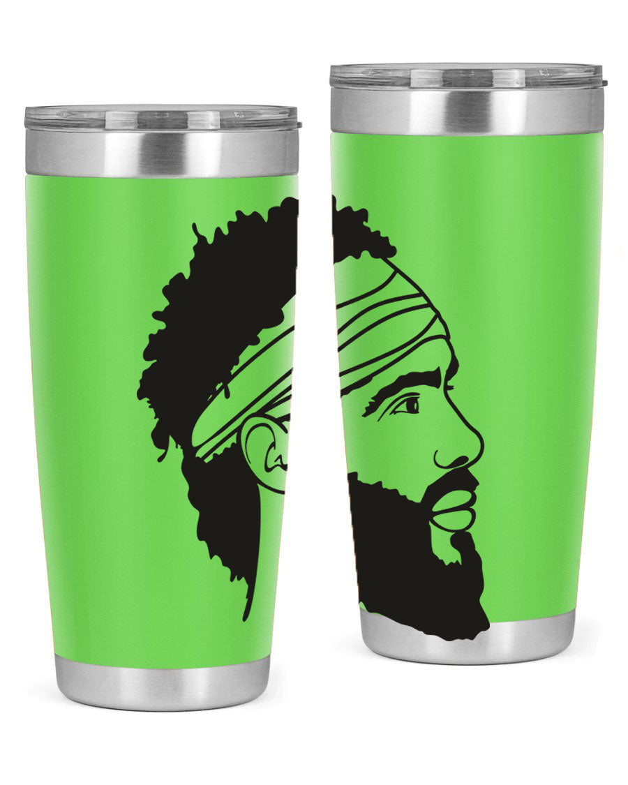 Beardman 48# black tumbler with double wall vacuum insulation, designed for men and boys, showcasing its sleek design and drink-thru lid.