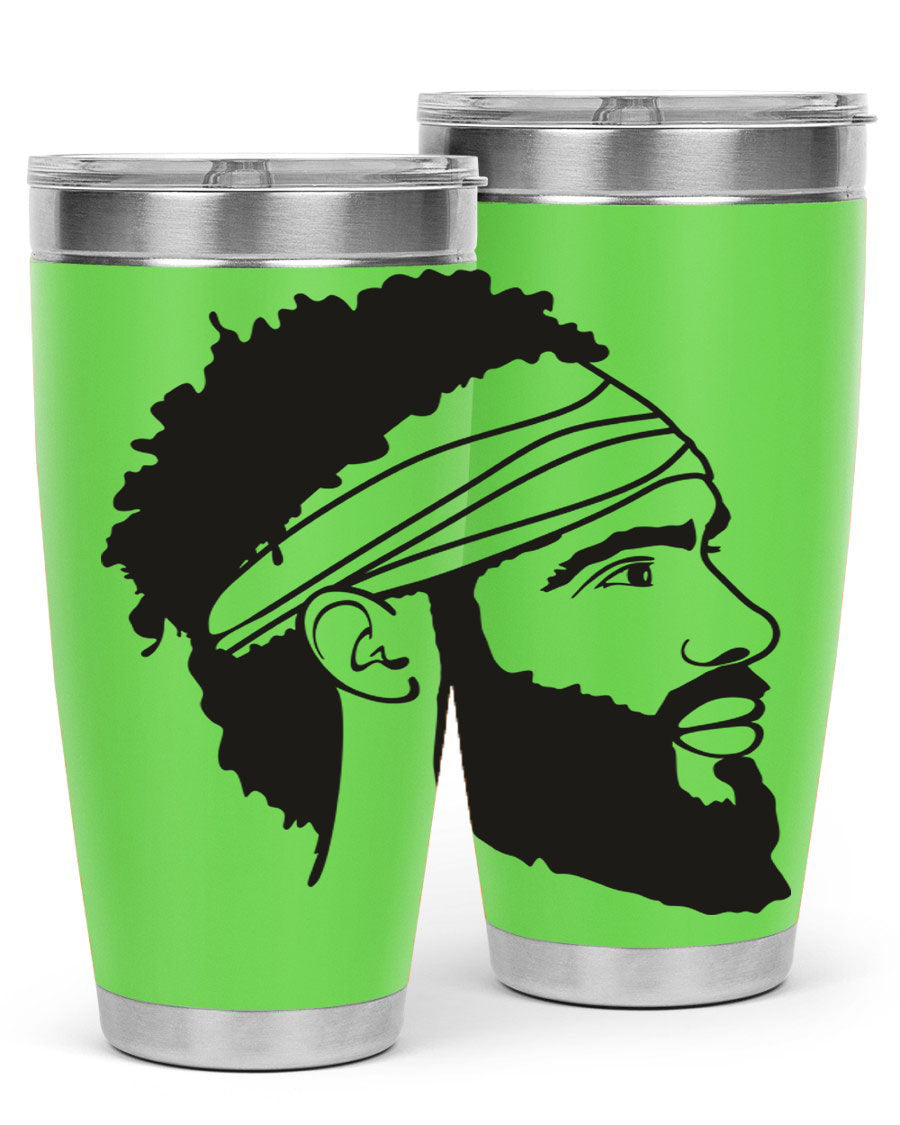 Beardman 48# black tumbler with double wall vacuum insulation, designed for men and boys, showcasing its sleek design and drink-thru lid.