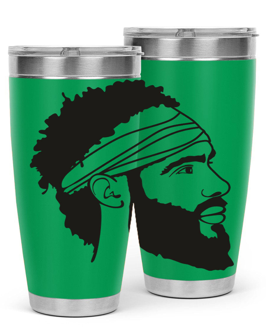 Beardman 48# black tumbler with double wall vacuum insulation, designed for men and boys, showcasing its sleek design and drink-thru lid.