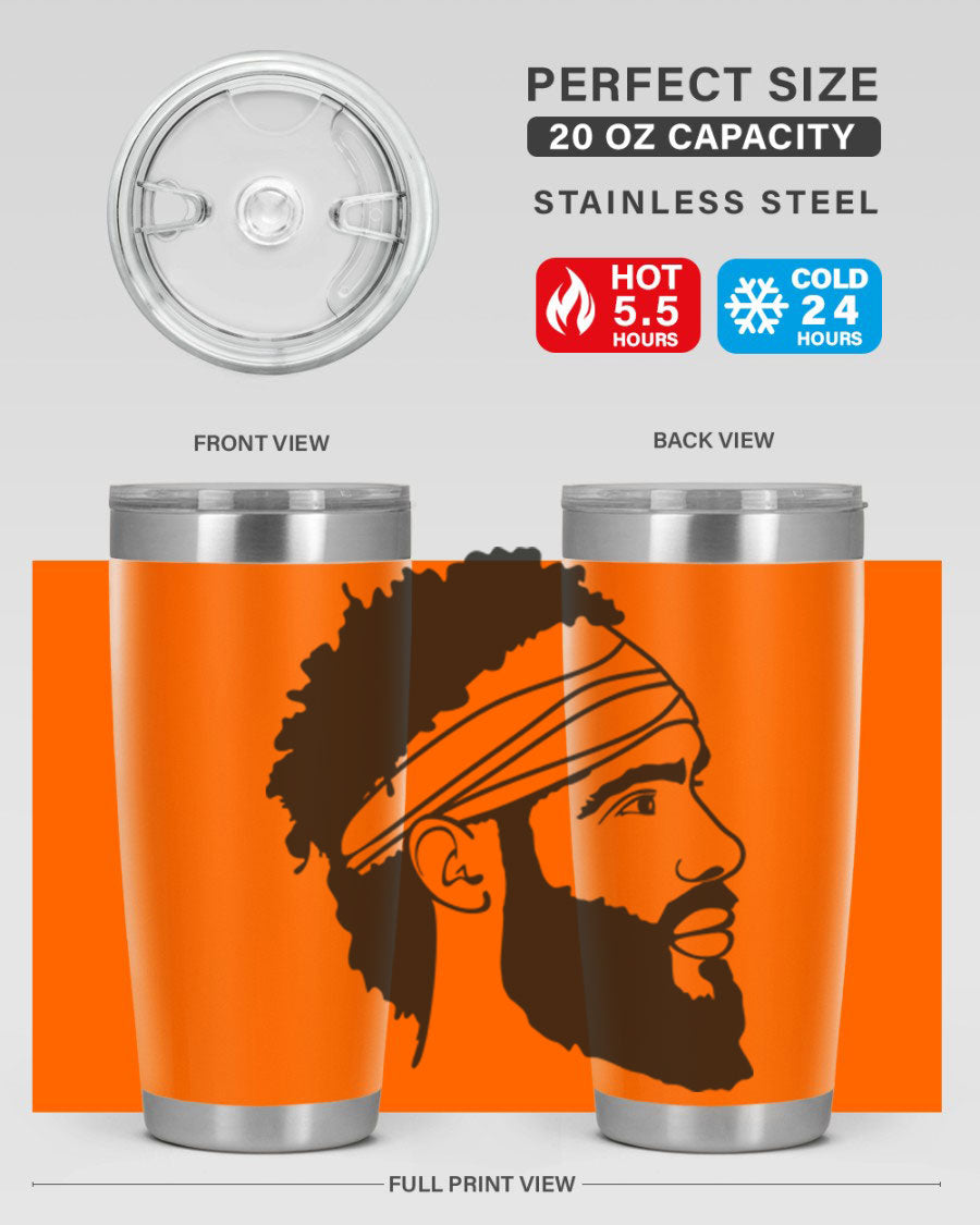 Beardman 48# black tumbler with double wall vacuum insulation, designed for men and boys, showcasing its sleek design and drink-thru lid.