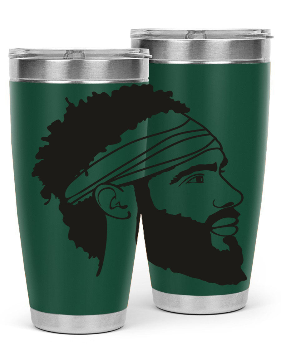 Beardman 48# black tumbler with double wall vacuum insulation, designed for men and boys, showcasing its sleek design and drink-thru lid.