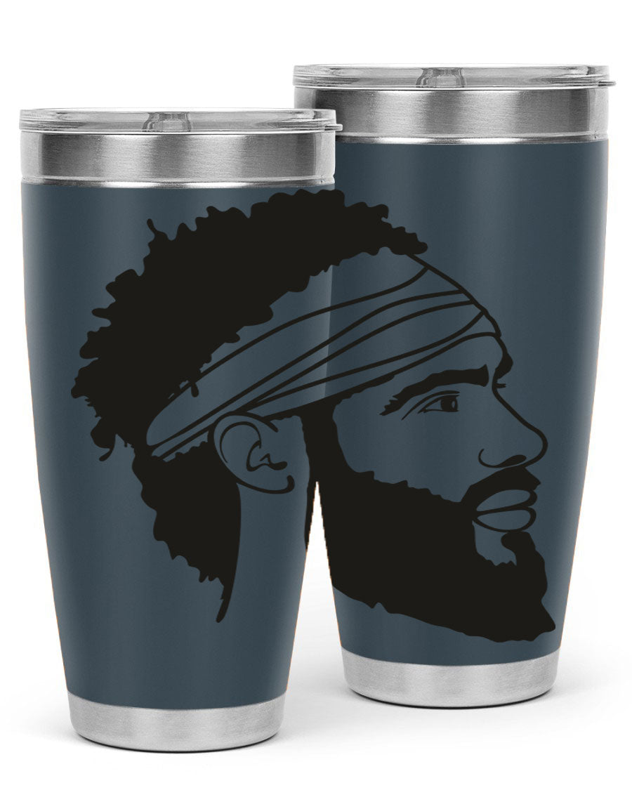 Beardman 48# black tumbler with double wall vacuum insulation, designed for men and boys, showcasing its sleek design and drink-thru lid.