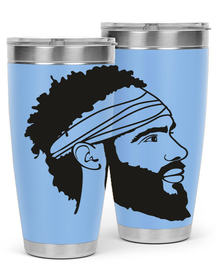 Beardman 48# black tumbler with double wall vacuum insulation, designed for men and boys, showcasing its sleek design and drink-thru lid.