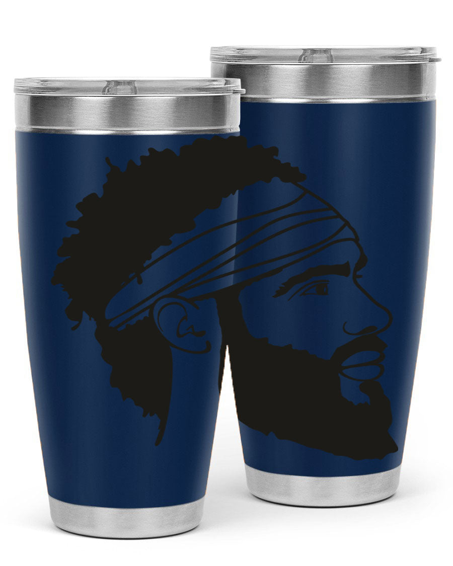 Beardman 48# black tumbler with double wall vacuum insulation, designed for men and boys, showcasing its sleek design and drink-thru lid.