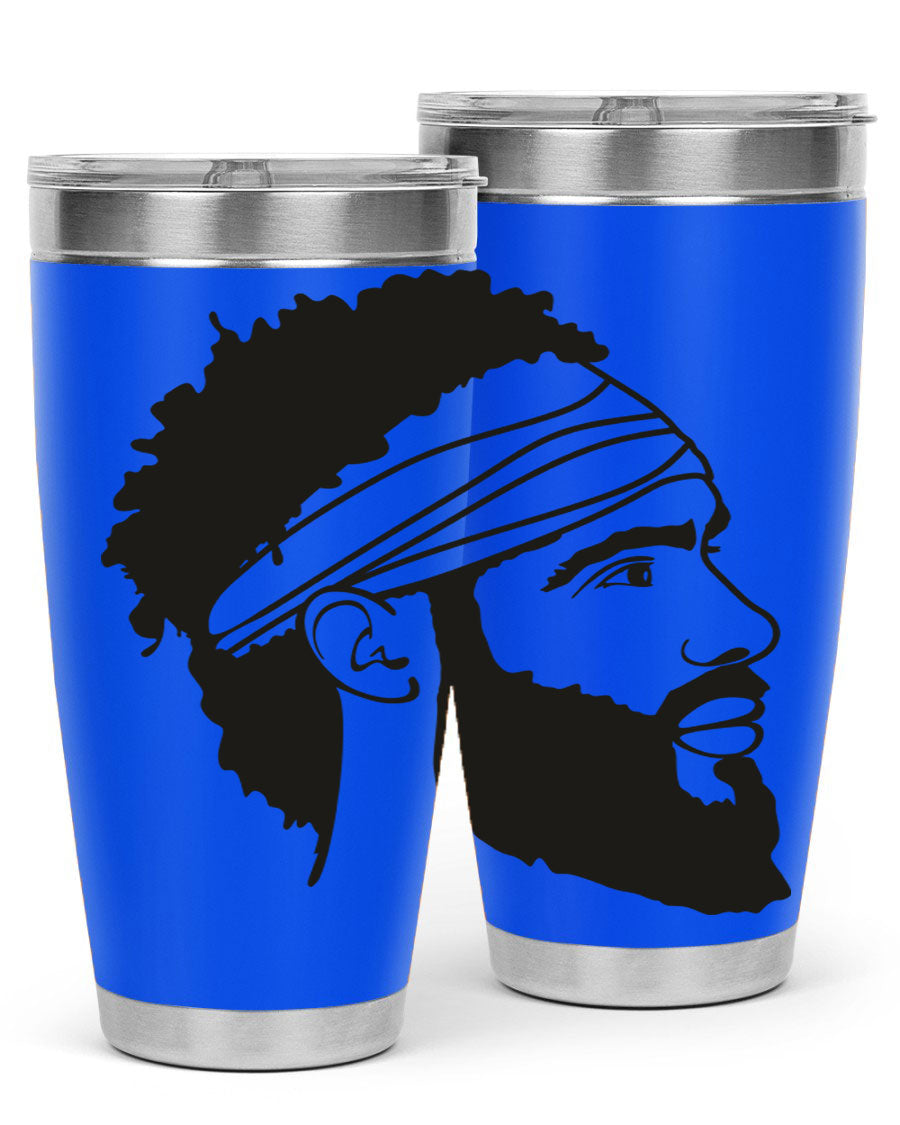 Beardman 48# black tumbler with double wall vacuum insulation, designed for men and boys, showcasing its sleek design and drink-thru lid.