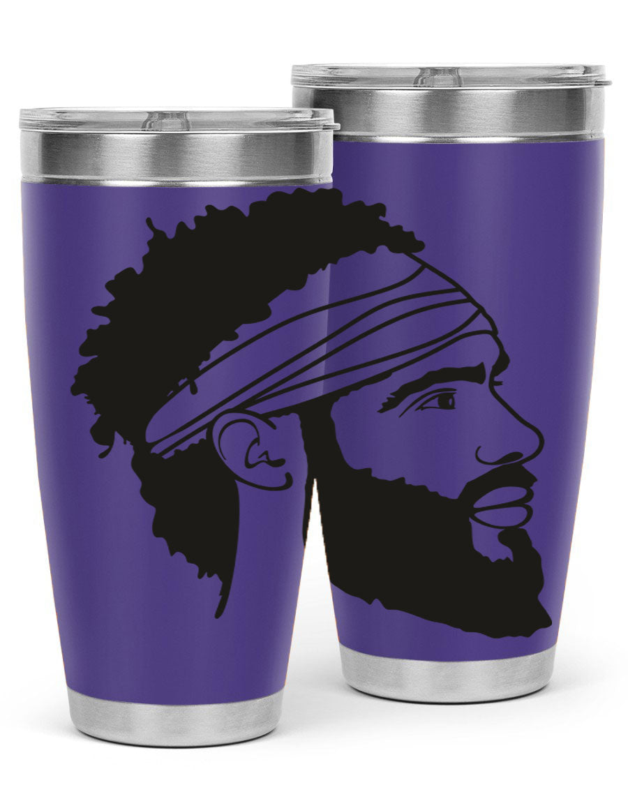 Beardman 48# black tumbler with double wall vacuum insulation, designed for men and boys, showcasing its sleek design and drink-thru lid.