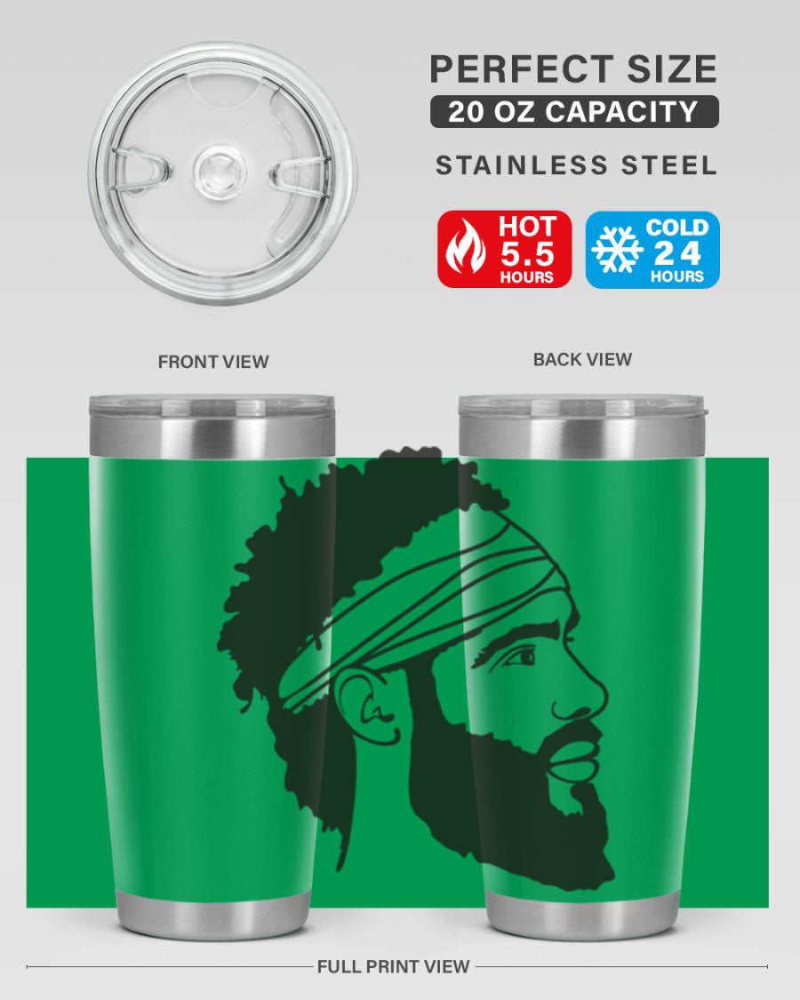 Beardman 48# black tumbler with double wall vacuum insulation, designed for men and boys, showcasing its sleek design and drink-thru lid.