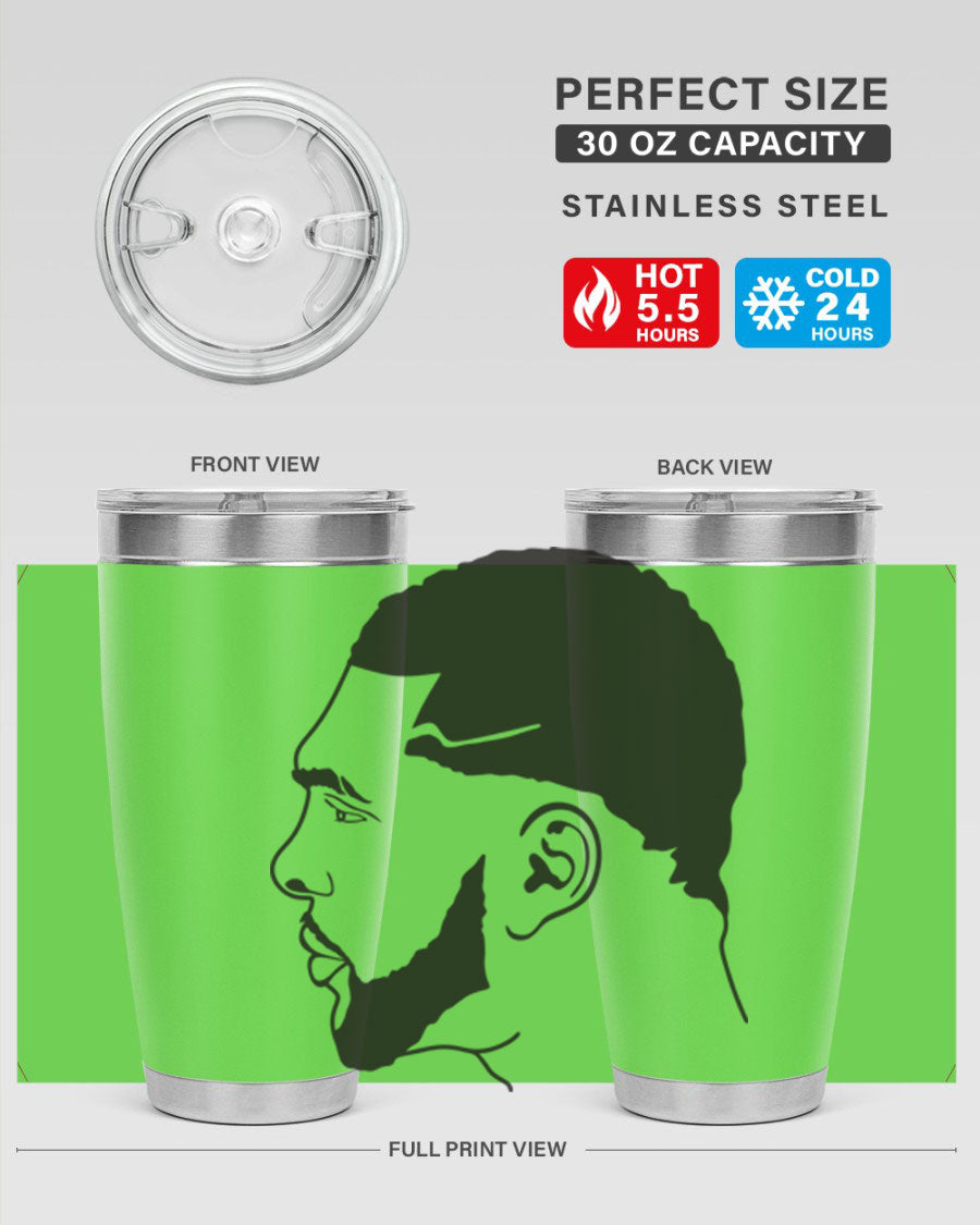 Beardman 55# black tumbler featuring double wall vacuum stainless steel design, perfect for hot and cold beverages.