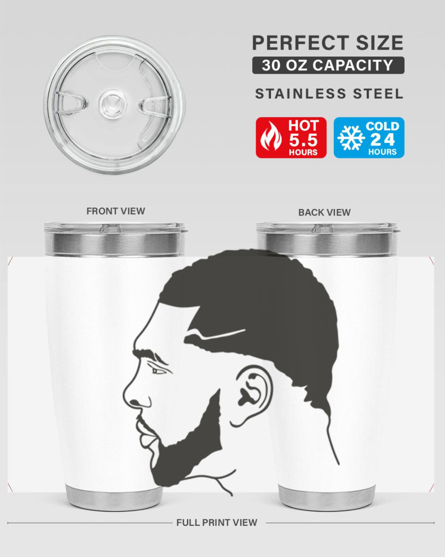 Beardman 55# black tumbler featuring double wall vacuum stainless steel design, perfect for hot and cold beverages.