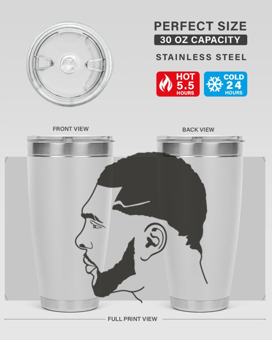 Beardman 55# black tumbler featuring double wall vacuum stainless steel design, perfect for hot and cold beverages.