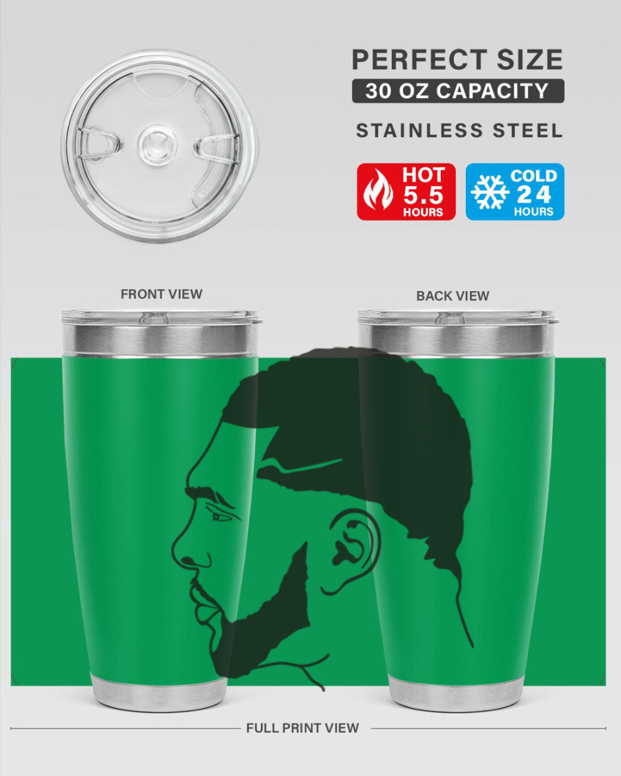 Beardman 55# black tumbler featuring double wall vacuum stainless steel design, perfect for hot and cold beverages.