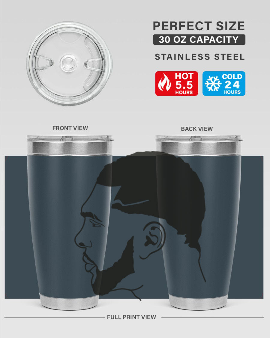Beardman 55# black tumbler featuring double wall vacuum stainless steel design, perfect for hot and cold beverages.