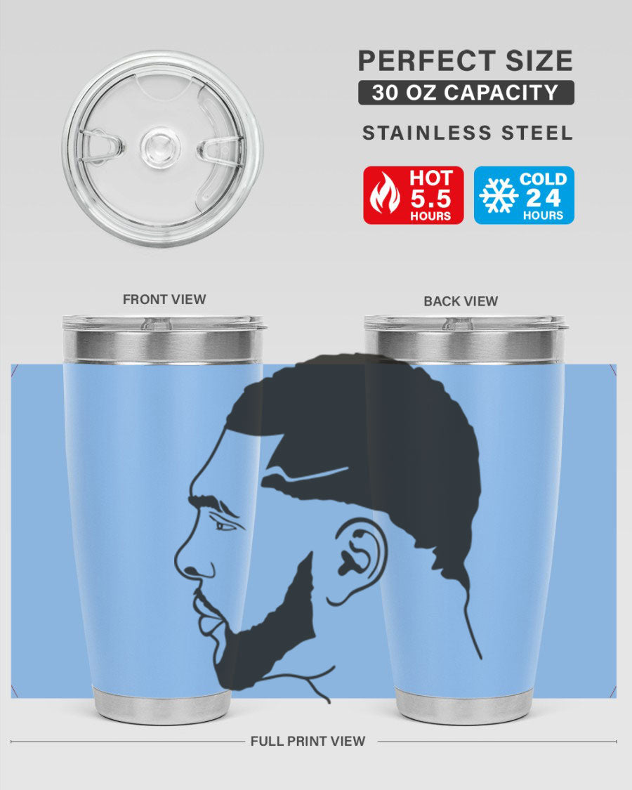 Beardman 55# black tumbler featuring double wall vacuum stainless steel design, perfect for hot and cold beverages.