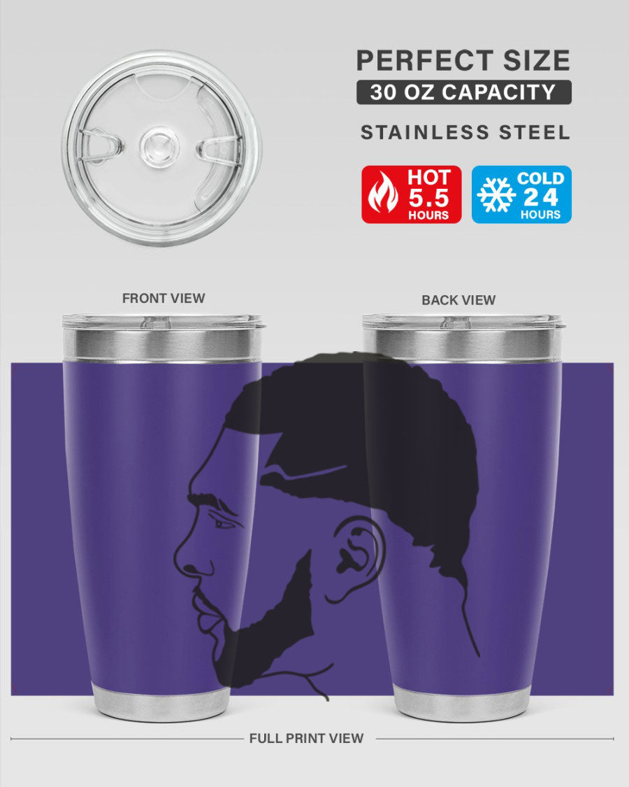 Beardman 55# black tumbler featuring double wall vacuum stainless steel design, perfect for hot and cold beverages.