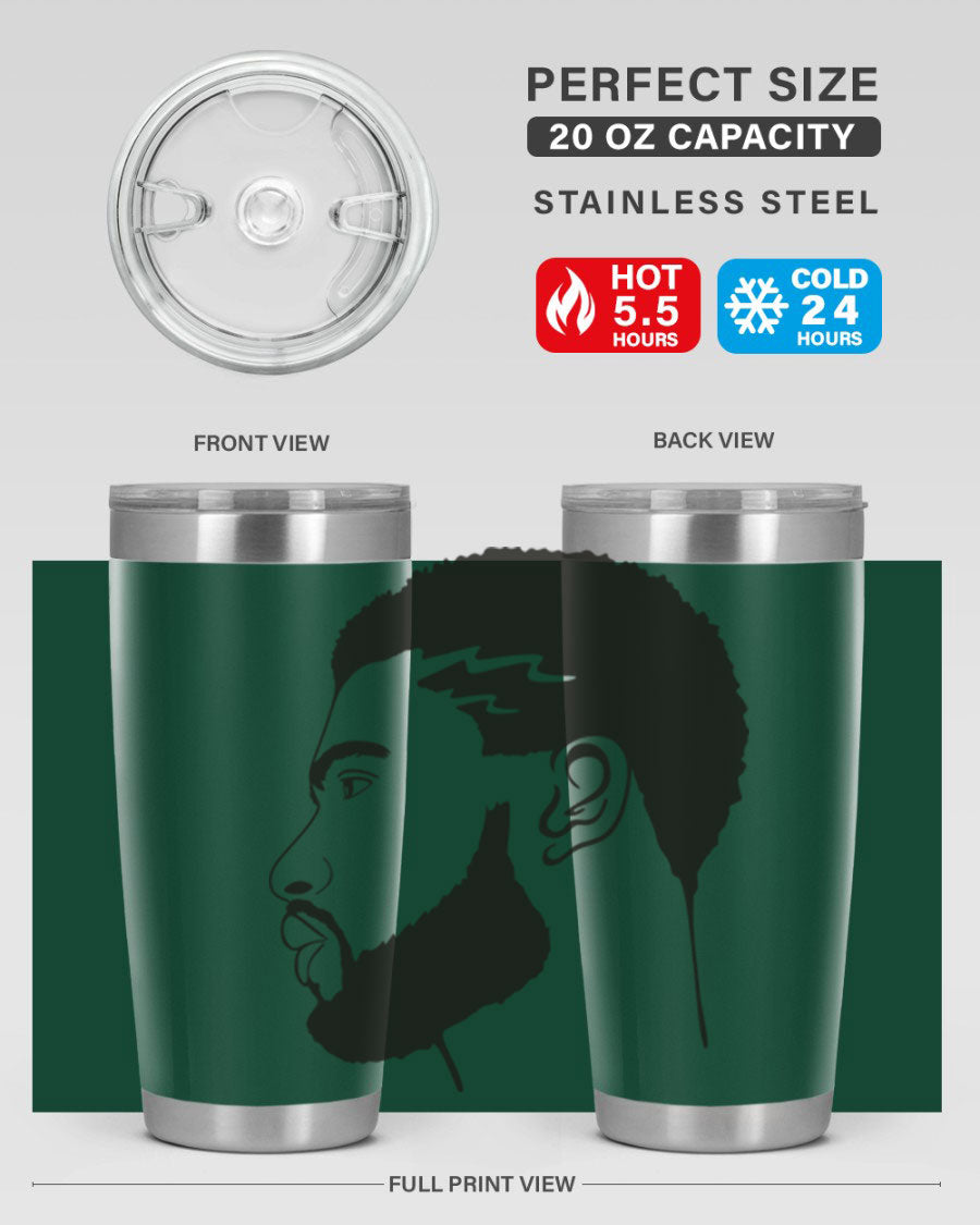 Beardman 52# black tumbler with double wall vacuum stainless steel design, featuring a drink-thru lid and stylish print.