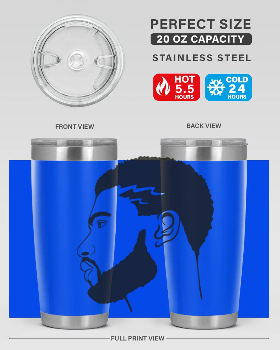 Beardman 52# black tumbler with double wall vacuum stainless steel design, featuring a drink-thru lid and stylish print.