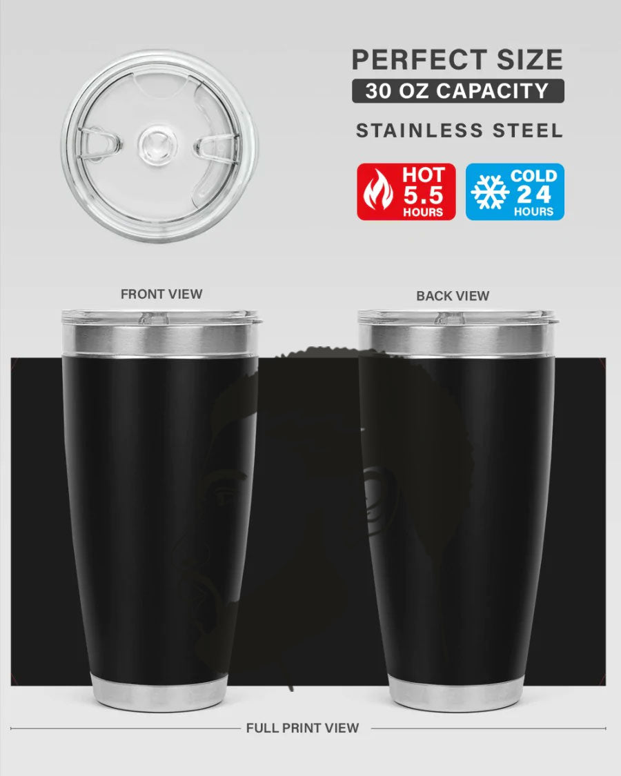 Beardman 52# black tumbler with double wall vacuum stainless steel design, featuring a drink-thru lid and stylish print.