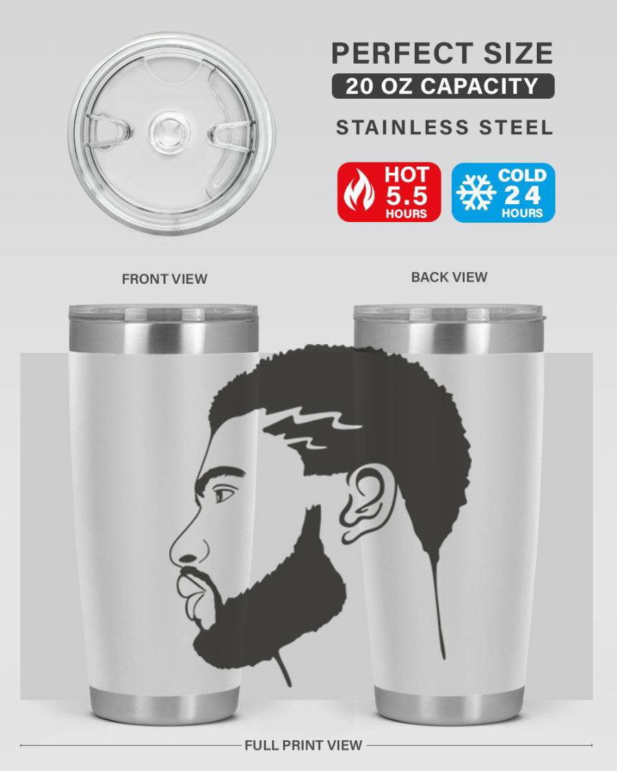 Beardman 52# black tumbler with double wall vacuum stainless steel design, featuring a drink-thru lid and stylish print.