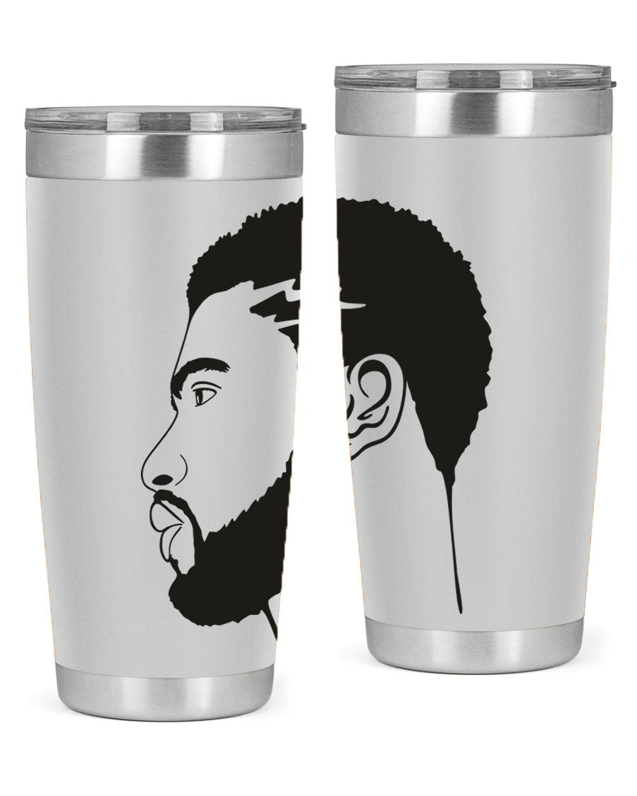 Beardman 52# black tumbler with double wall vacuum stainless steel design, featuring a drink-thru lid and stylish print.
