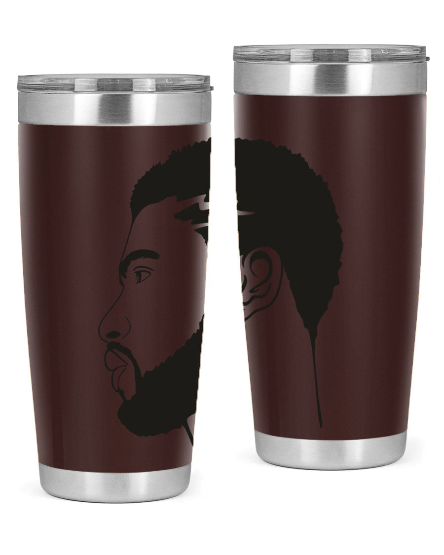 Beardman 52# black tumbler with double wall vacuum stainless steel design, featuring a drink-thru lid and stylish print.