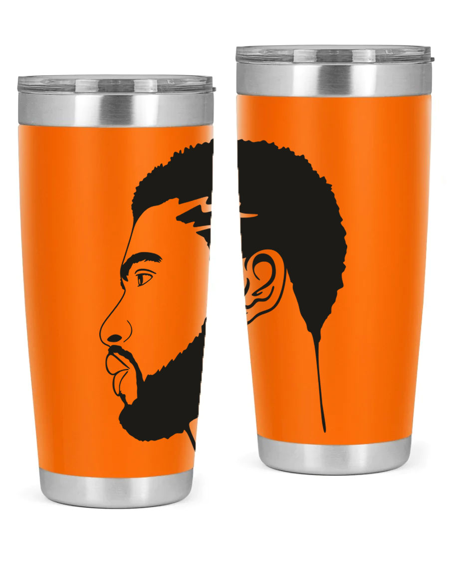 Beardman 52# black tumbler with double wall vacuum stainless steel design, featuring a drink-thru lid and stylish print.