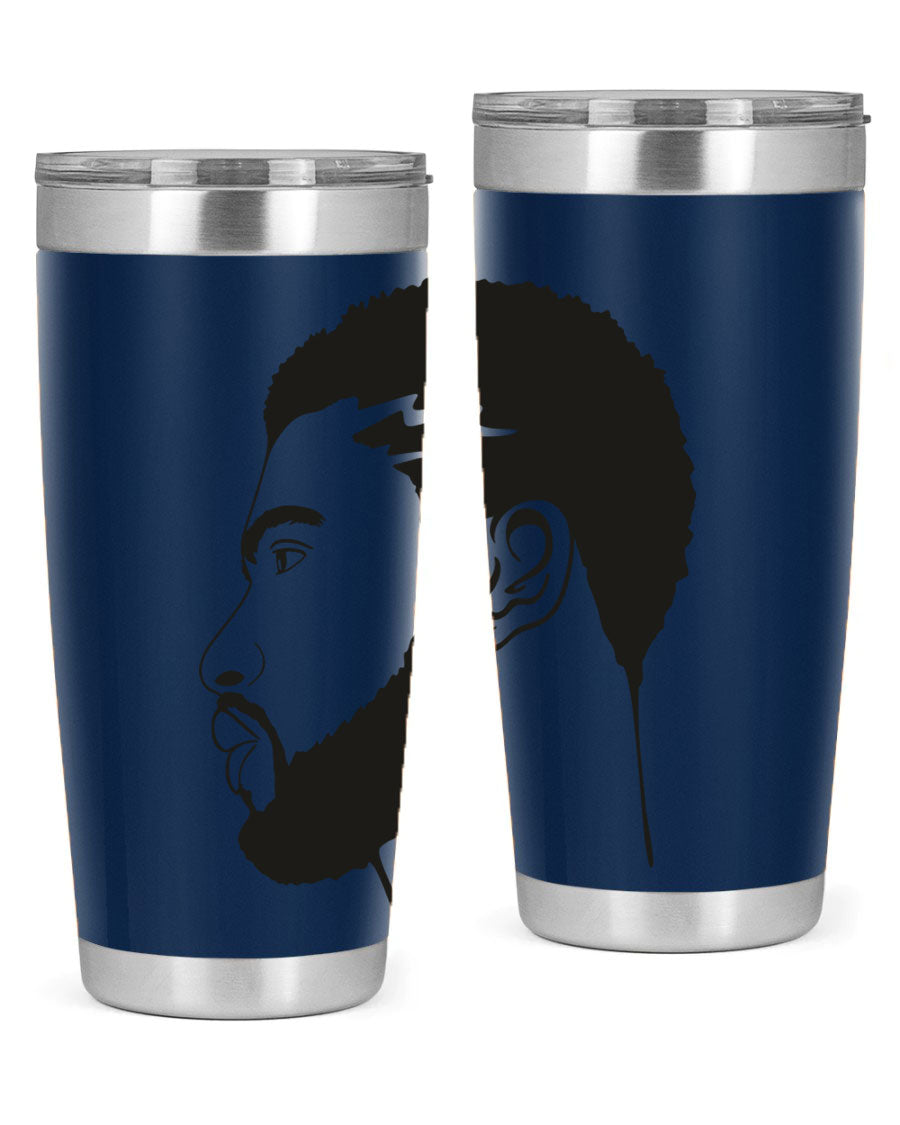 Beardman 52# black tumbler with double wall vacuum stainless steel design, featuring a drink-thru lid and stylish print.