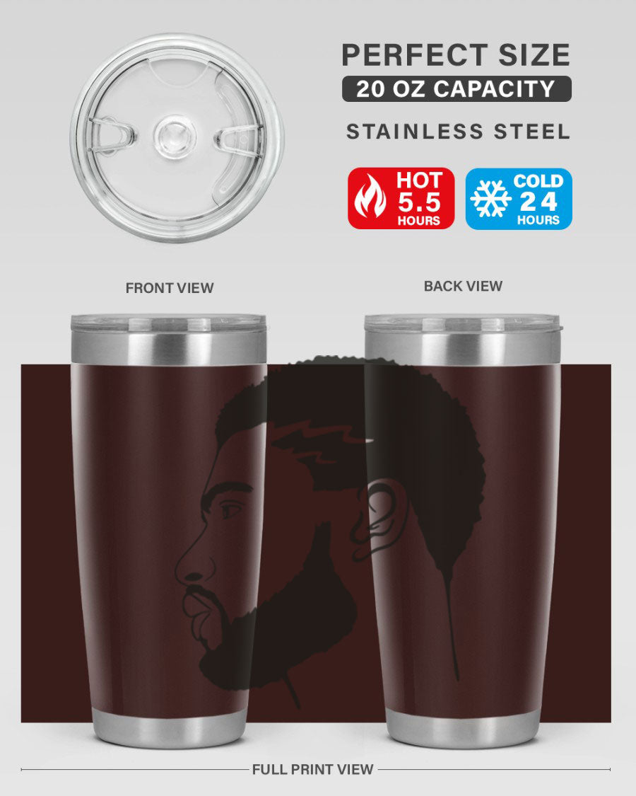 Beardman 52# black tumbler with double wall vacuum stainless steel design, featuring a drink-thru lid and stylish print.