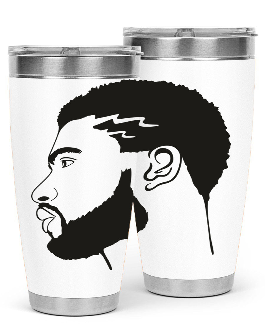 Beardman 52# black tumbler with double wall vacuum stainless steel design, featuring a drink-thru lid and stylish print.