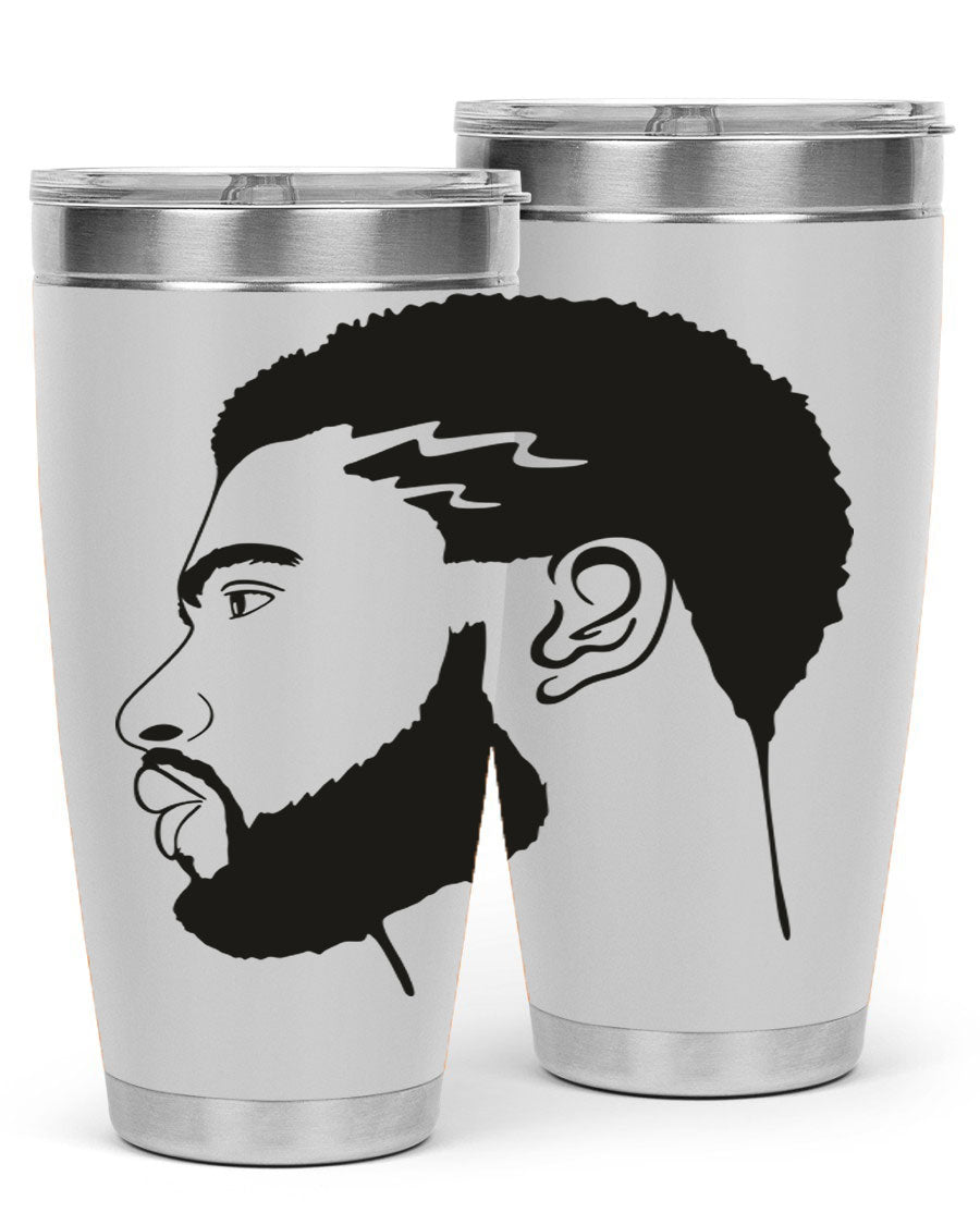Beardman 52# black tumbler with double wall vacuum stainless steel design, featuring a drink-thru lid and stylish print.