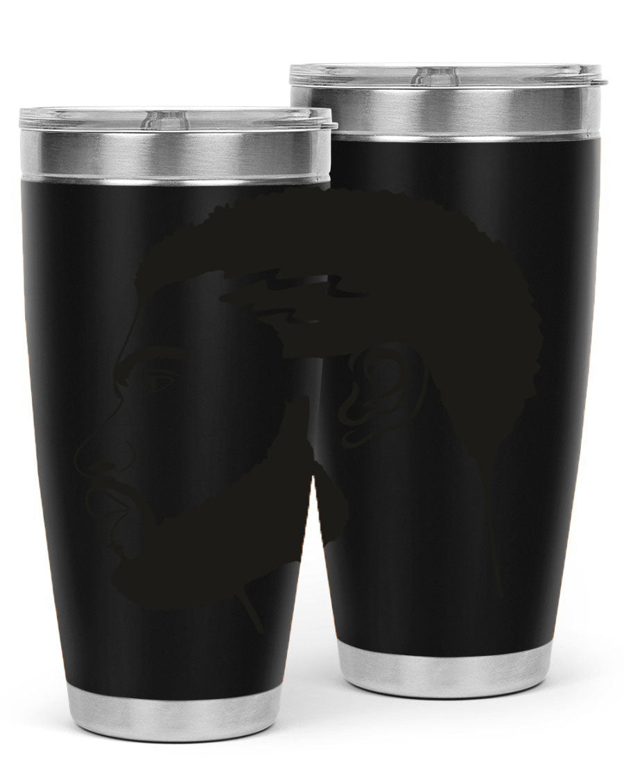 Beardman 52# black tumbler with double wall vacuum stainless steel design, featuring a drink-thru lid and stylish print.