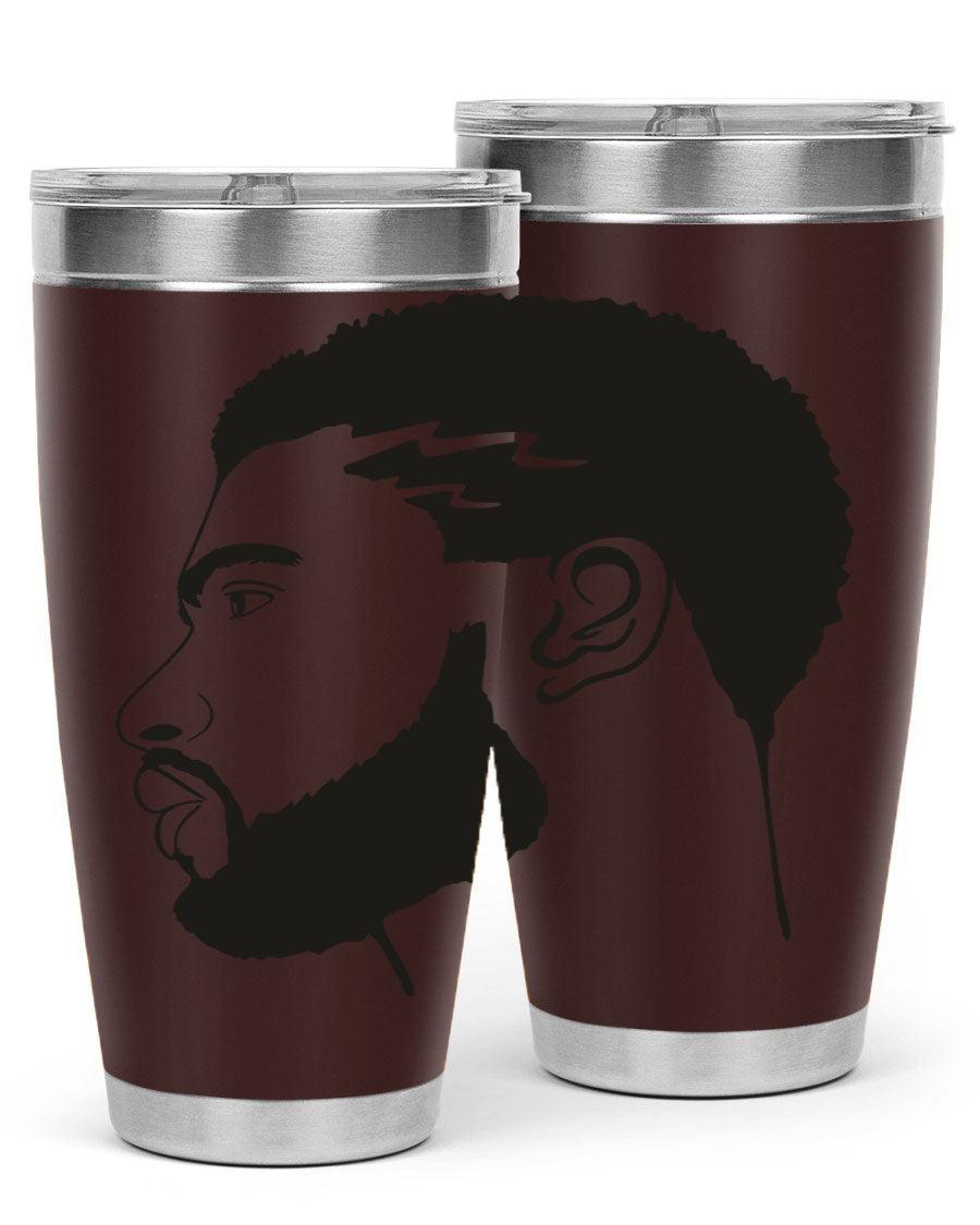 Beardman 52# black tumbler with double wall vacuum stainless steel design, featuring a drink-thru lid and stylish print.