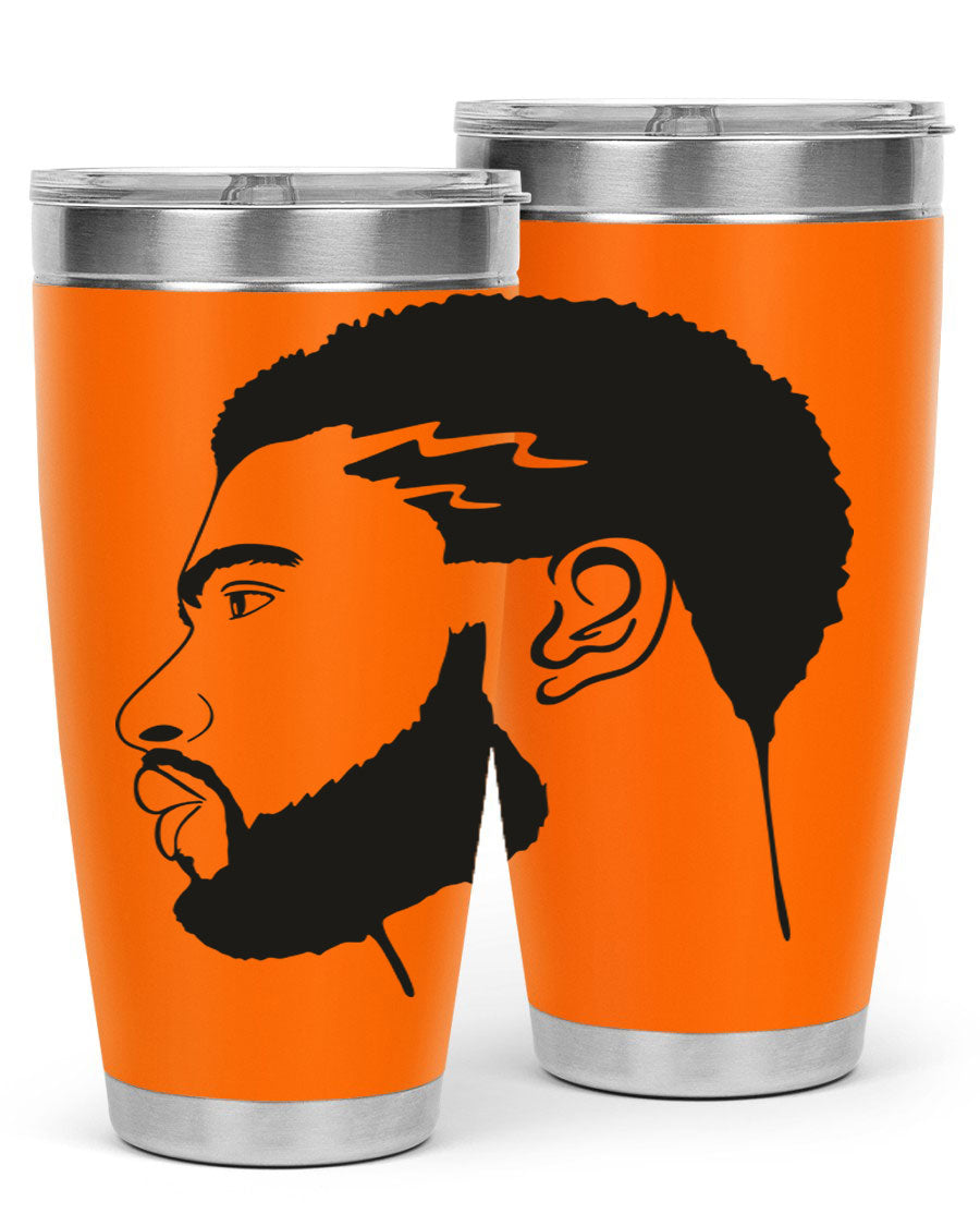 Beardman 52# black tumbler with double wall vacuum stainless steel design, featuring a drink-thru lid and stylish print.