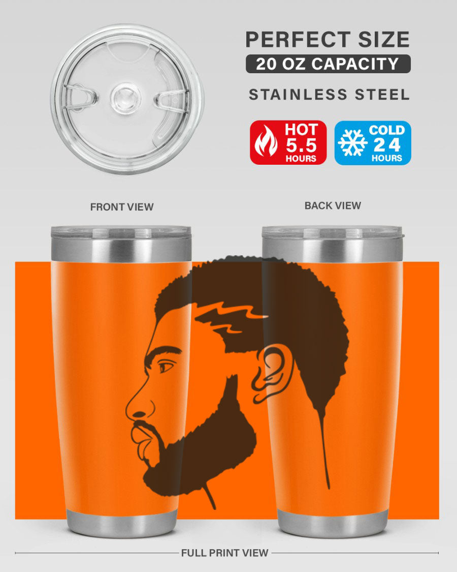 Beardman 52# black tumbler with double wall vacuum stainless steel design, featuring a drink-thru lid and stylish print.