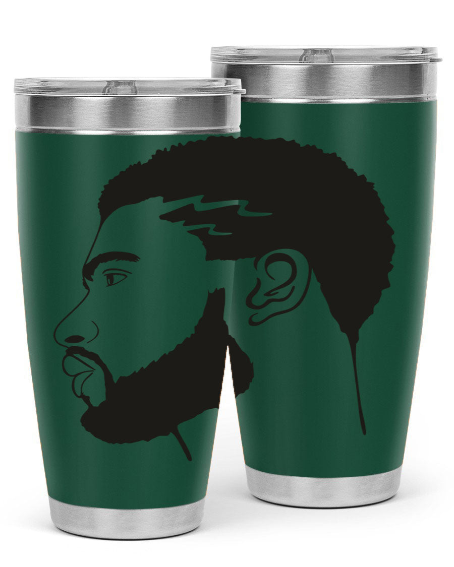 Beardman 52# black tumbler with double wall vacuum stainless steel design, featuring a drink-thru lid and stylish print.