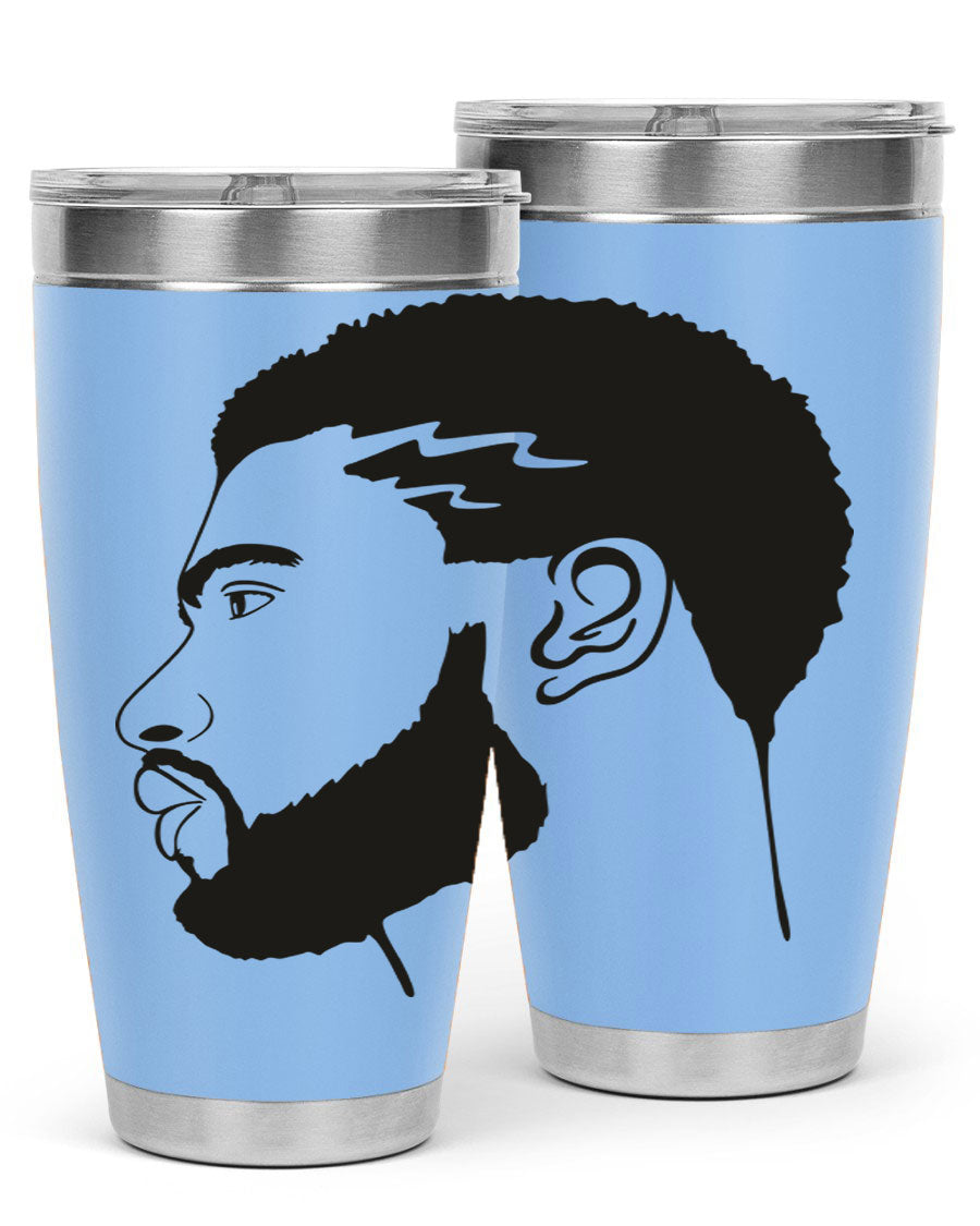 Beardman 52# black tumbler with double wall vacuum stainless steel design, featuring a drink-thru lid and stylish print.