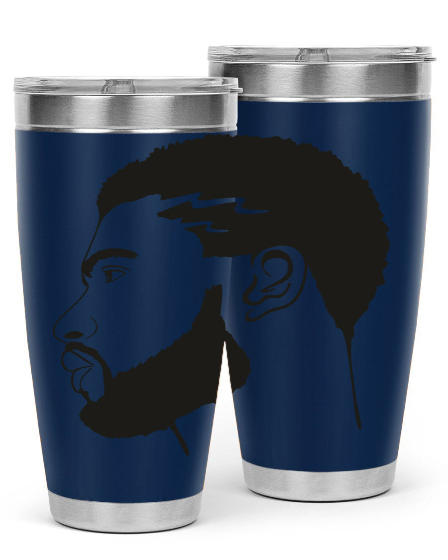 Beardman 52# black tumbler with double wall vacuum stainless steel design, featuring a drink-thru lid and stylish print.