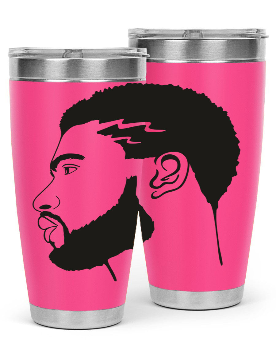 Beardman 52# black tumbler with double wall vacuum stainless steel design, featuring a drink-thru lid and stylish print.