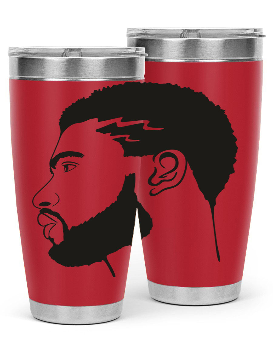 Beardman 52# black tumbler with double wall vacuum stainless steel design, featuring a drink-thru lid and stylish print.