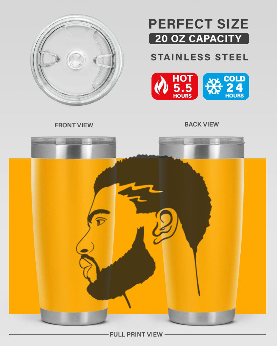Beardman 52# black tumbler with double wall vacuum stainless steel design, featuring a drink-thru lid and stylish print.