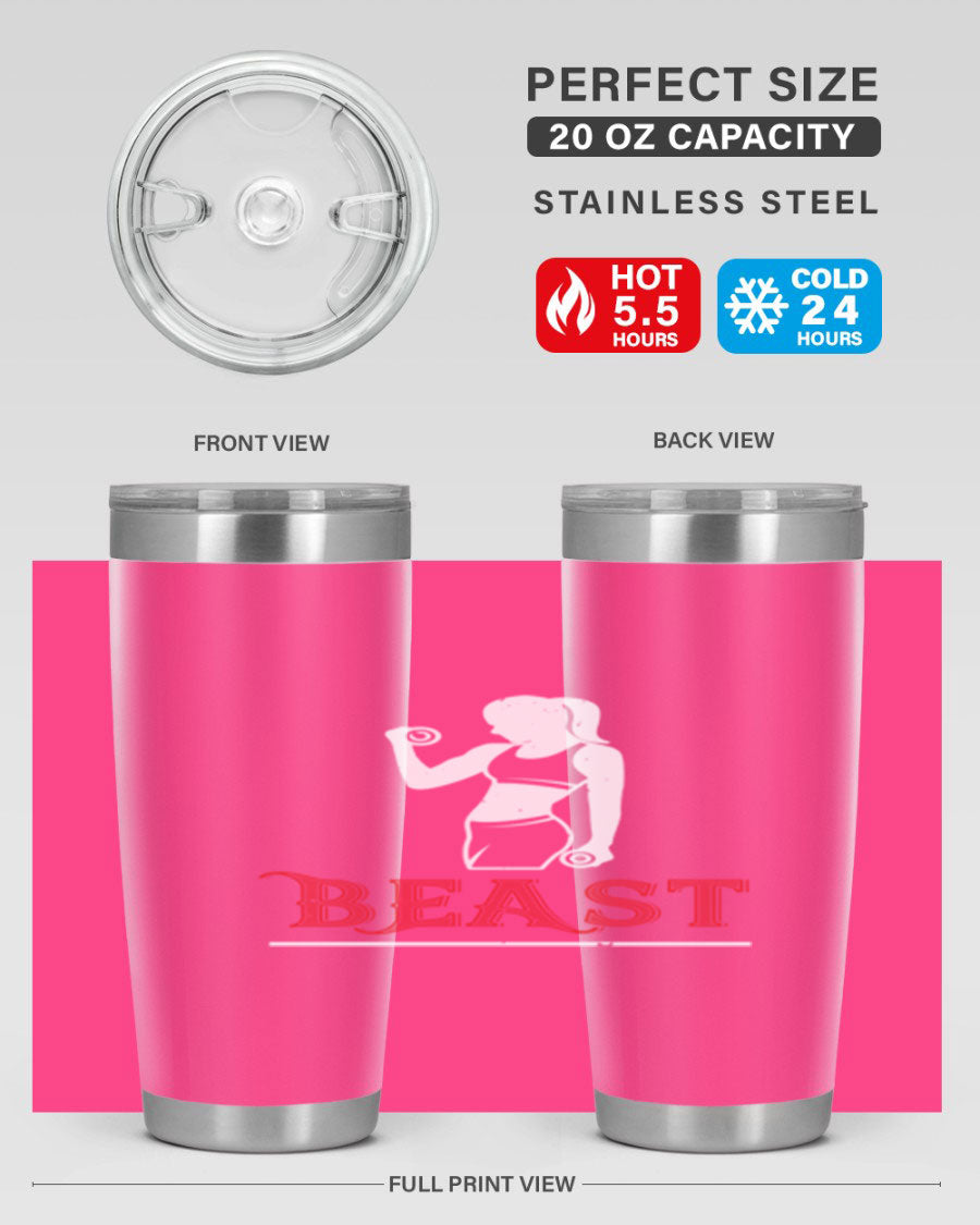 Beast 102# Gym Tumbler in stainless steel, showcasing its double wall vacuum design and drink-thru lid, perfect for hot and cold beverages.