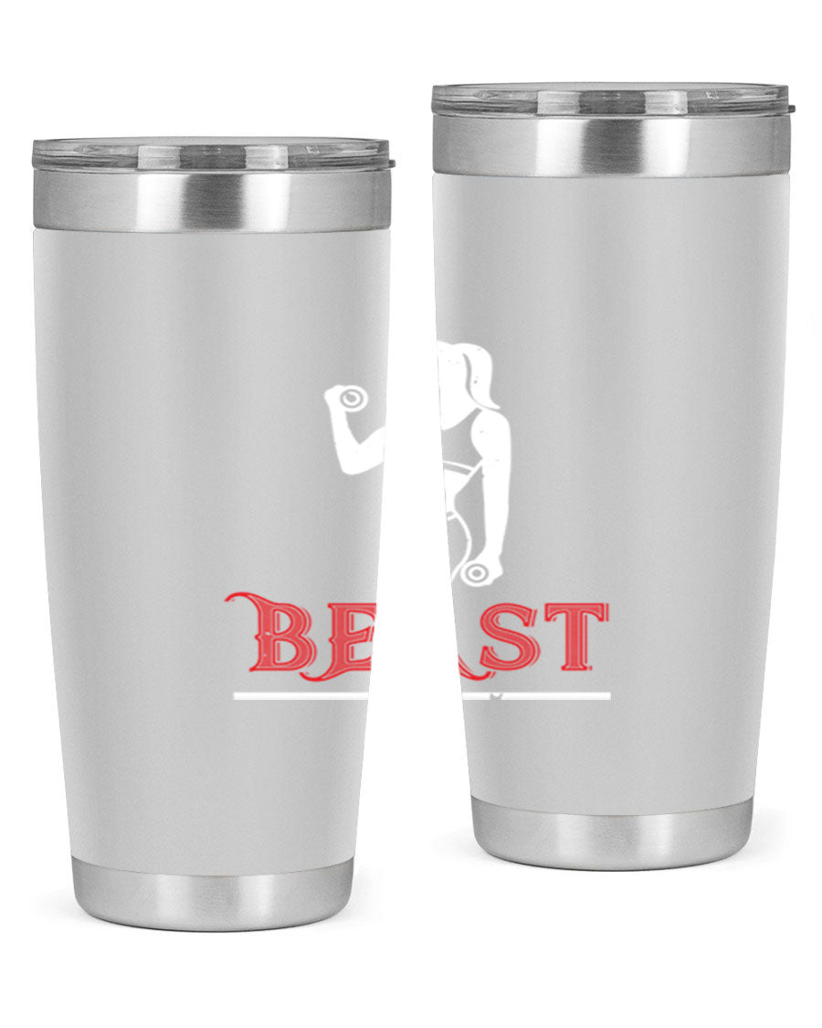 Beast 102# Gym Tumbler in stainless steel, showcasing its double wall vacuum design and drink-thru lid, perfect for hot and cold beverages.