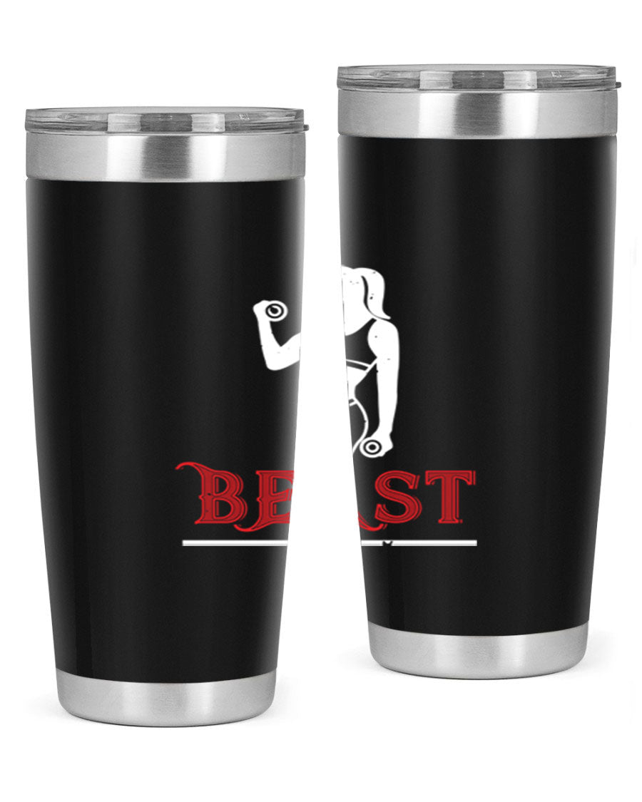 Beast 102# Gym Tumbler in stainless steel, showcasing its double wall vacuum design and drink-thru lid, perfect for hot and cold beverages.