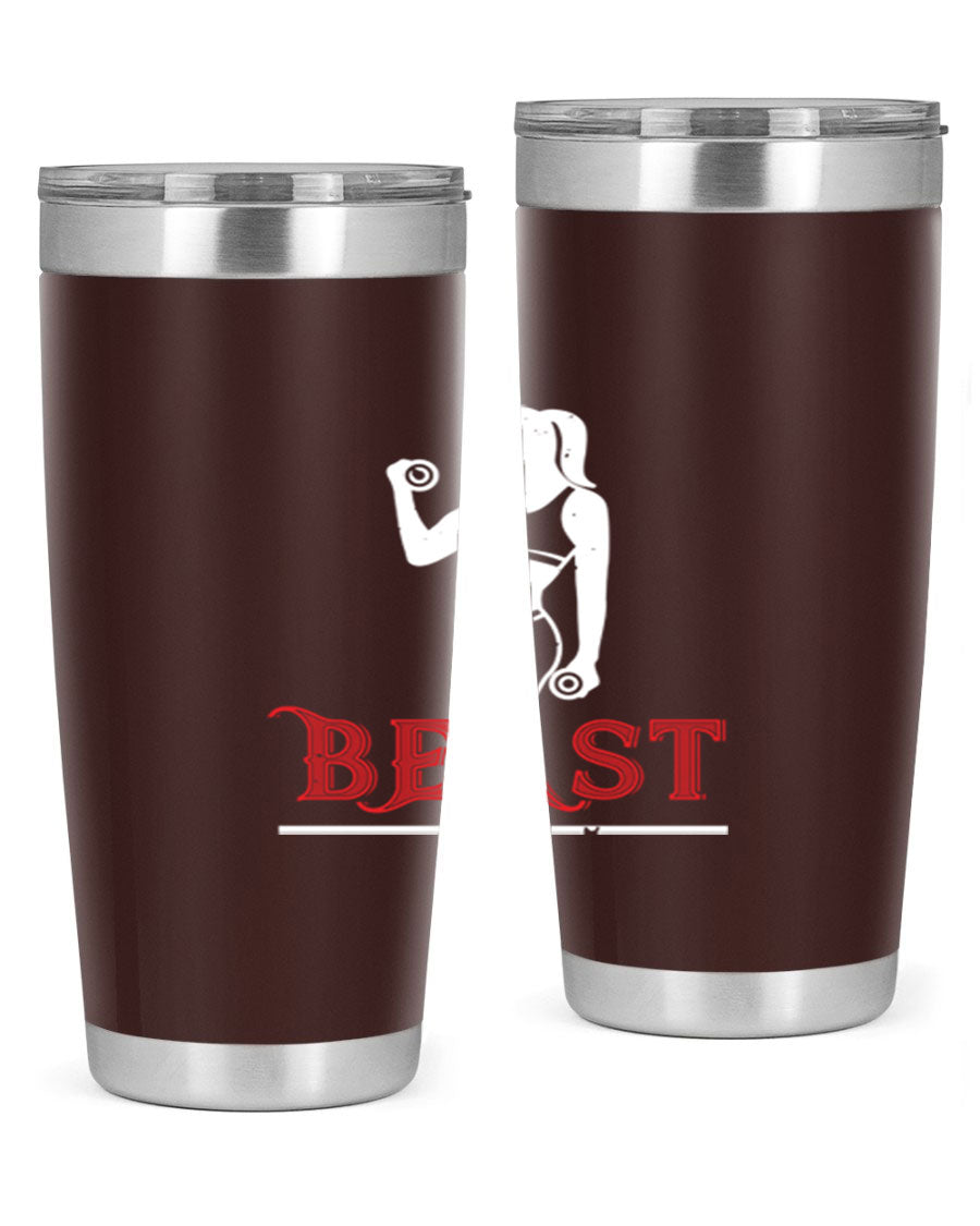 Beast 102# Gym Tumbler in stainless steel, showcasing its double wall vacuum design and drink-thru lid, perfect for hot and cold beverages.